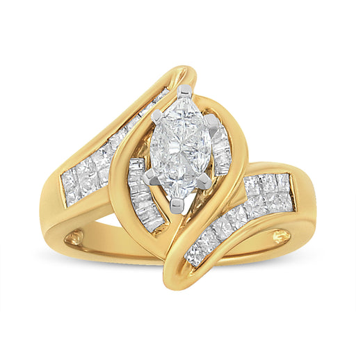Bids.com 14K Yellow Gold Princess, Baguette, and Pie cut Diamond Marquise Shaped Ring (1 1/4 Cttw, G-H Color, SI1-SI2 Clarity) - Size 5-1/2 Rings White Smoke 7.5 / Yellow.Gold,5.5 / Yellow.Gold