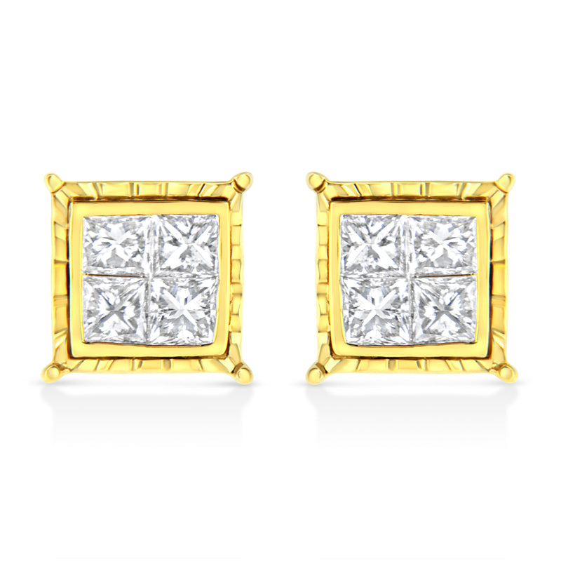 Bids.com 14K Yellow Gold 1 Cttw Princess Cut Diamond Square Stud Earrings Earrings White Smoke Yellow.Gold / 1.5,Yellow.Gold / 1