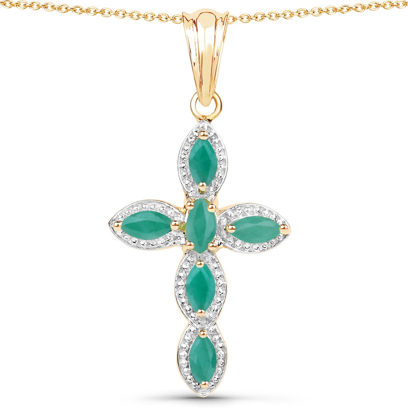 Bids.com 18K Yellow Gold Plated 0.84 Carat Genuine Emerald .925 Sterling Silver Pendant Pendants White Smoke size 16.00,size 18.00,size 20.00