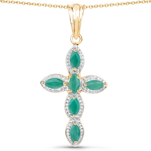 Bids.com 18K Yellow Gold Plated 0.84 Carat Genuine Emerald .925 Sterling Silver Pendant Pendants White Smoke size 16.00,size 18.00,size 20.00