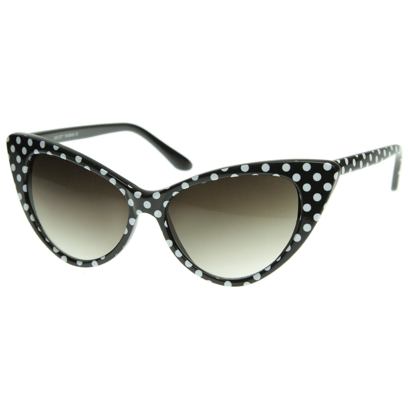 zeroUV Retro 1950's Polka Dot Cat Eye Fashion Sunglasses 8498 Sunglasses White Smoke Black White Dots