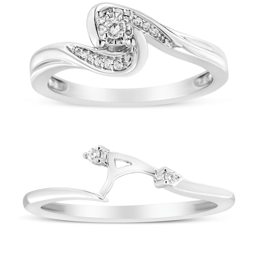 Bids.com .925 Sterling Silver 1/10 Cttw Diamond Swirl and Bypass Bridal Set Ring and Band (I-J Color, I3 Clarity) - Size 7 Rings White Smoke 7 / White.Sterling Silver,9 / White.Sterling Silver,6 / White.Sterling Silver,8 / White.Sterling Silver,5 / White.Sterling Silver,10 / White.Sterling Silver,11 / White.Sterling Silver,12 / White.Sterling Silver