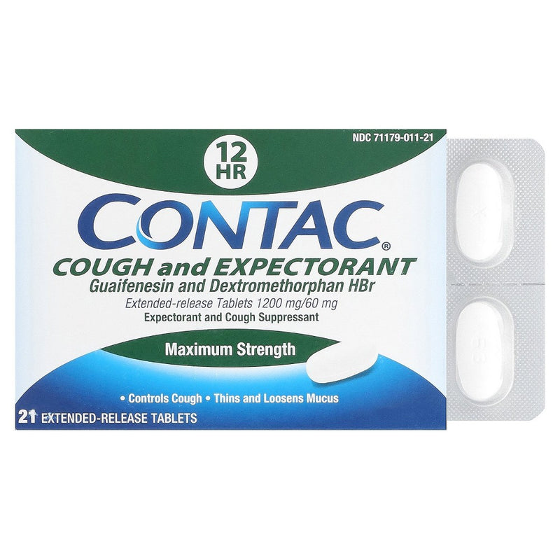 Contac Contac Cough & Expectorant 12 Hour Max Strength Tablets 21 Ct Health & Beauty White Smoke