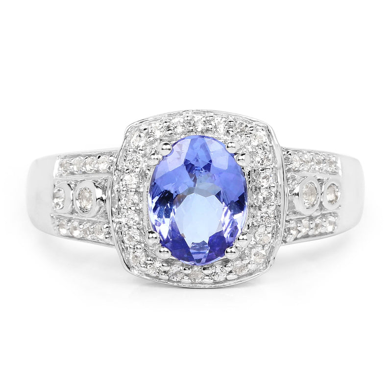 Bids.com 1.42 Carat Genuine Tanzanite & White Topaz .925 Sterling Silver Ring Rings White Smoke size 7.00,size 6.00,size 8.00,size 9.00,size 5.00