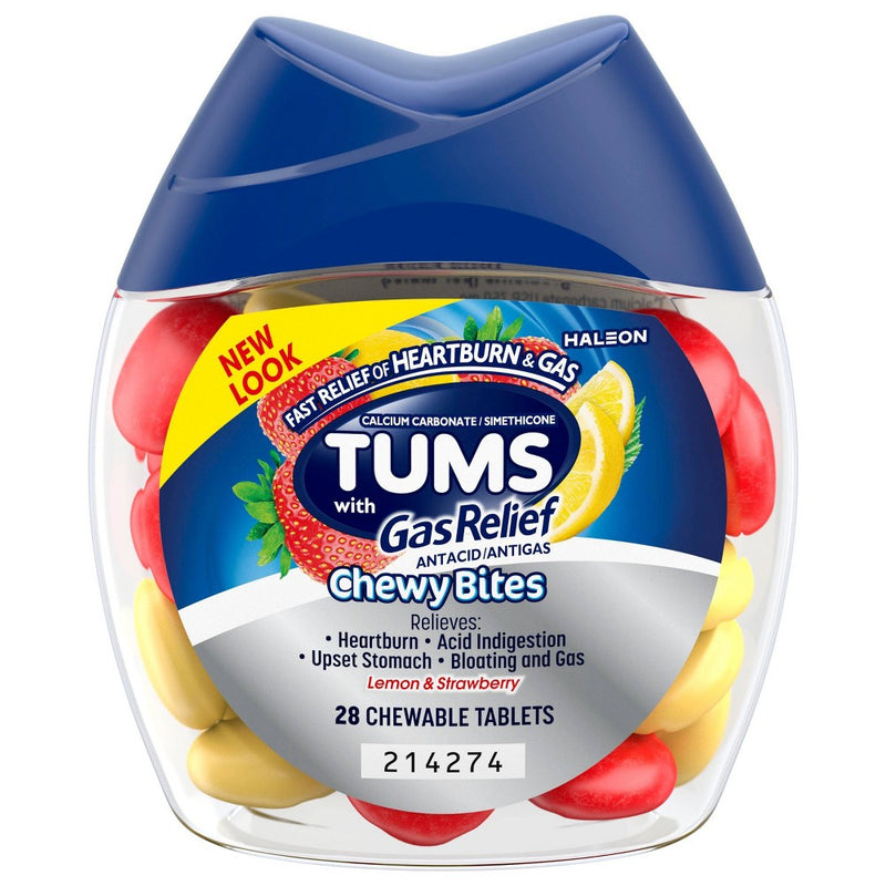 Tums Tums Antacid Extra Strength Chewy Bites Lemon & Strawberry 28 CT Health & Beauty White Smoke