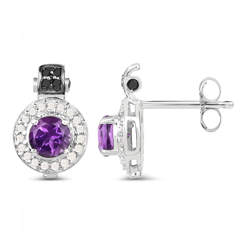 Bids.com 2.29 Carat Genuine Amethyst, Black Diamond and White Diamond .925 Sterling Silver Earrings Earrings White Smoke