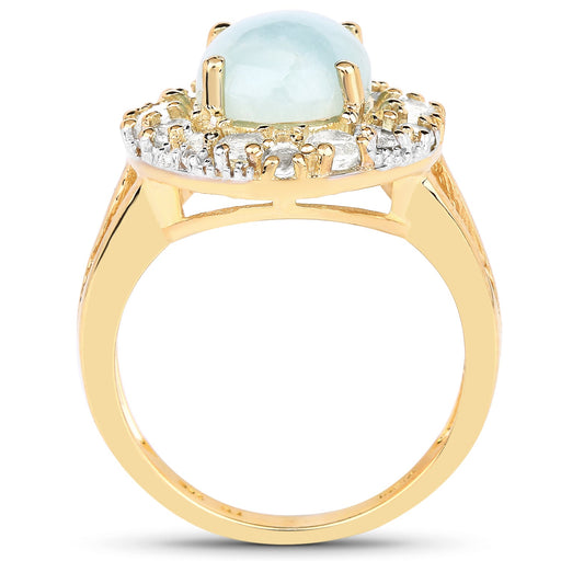 Bids.com 14K Yellow Gold Plated 6.72 Carat Genuine Aquamarine and White Topaz .925 Sterling Silver Ring Rings White Smoke size 6.00,size 7.00,size 8.00,size 9.00