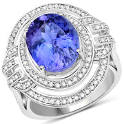 Bids.com 14K White Gold 6.83 Carat Genuine Tanzanite and White Diamond Ring Rings White Smoke size 7.00