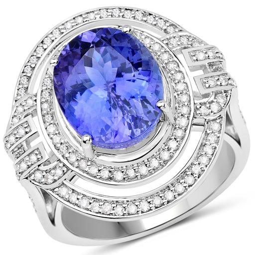 Bids.com 14K White Gold 6.83 Carat Genuine Tanzanite and White Diamond Ring Rings White Smoke size 7.00