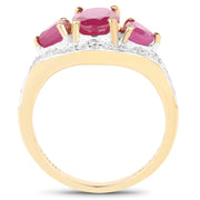 Bids.com 14K Yellow Gold Plated 2.49 Carat Genuine Glass Filled Ruby and White Topaz .925 Sterling Silver Ring Rings White Smoke size 6.00,size 8.00,size 7.00