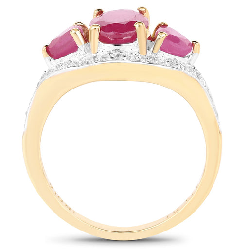 Bids.com 14K Yellow Gold Plated 2.49 Carat Genuine Glass Filled Ruby and White Topaz .925 Sterling Silver Ring Rings White Smoke size 6.00,size 8.00,size 7.00