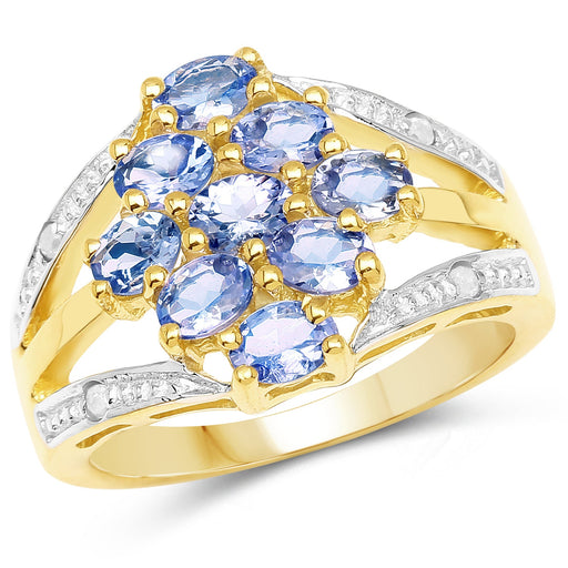 Bids.com 14K Yellow Gold Plated 1.59 Carat Genuine Tanzanite and White Topaz .925 Sterling Silver Ring Rings White Smoke size 6.00,size 6.50,size 7.00,size 8.00,size 9.00