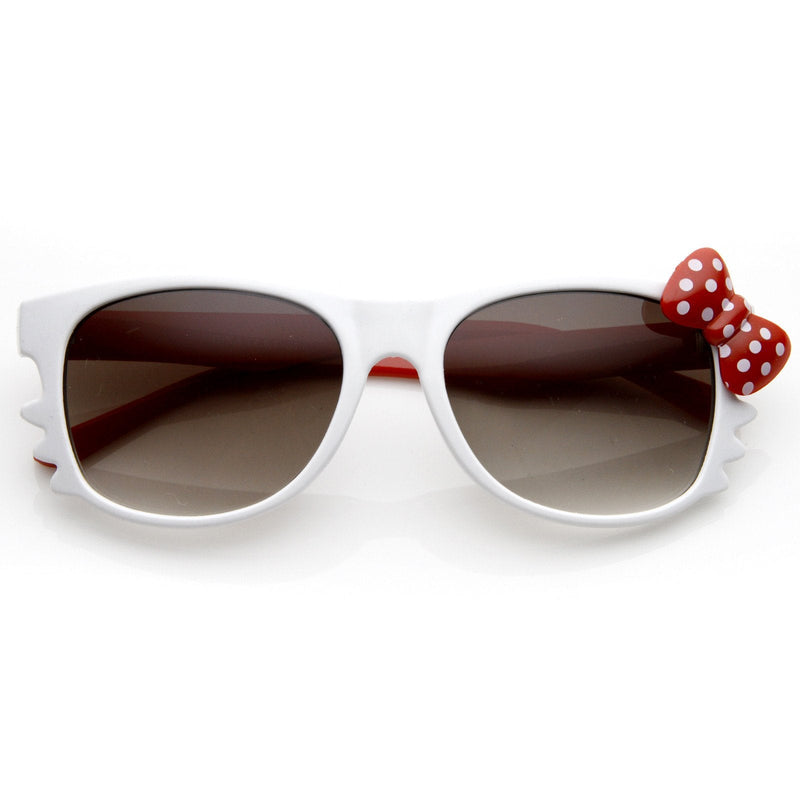zeroUV Cute Kitty Colorful Polka Dot Bow Sunglasses 8799 Sunglasses White Smoke White Red Red Bow