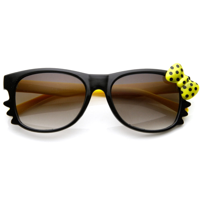 zeroUV Cute Kitty Colorful Polka Dot Bow Sunglasses 8799 Sunglasses White Smoke Black Yellow Yellow Bow