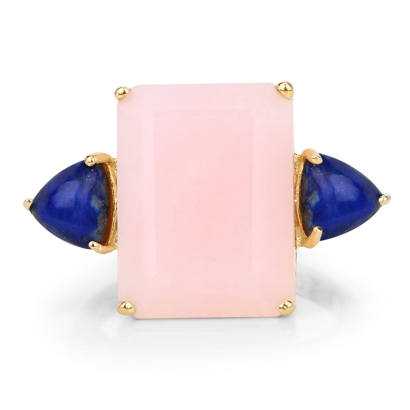 Bids.com 12.18 Carat Genuine Pink Opal and Lapis .925 Sterling Silver Ring Rings Misty Rose size 9.00,size 6.00,size 7.00,size 8.00,size 5.00,size 10.00