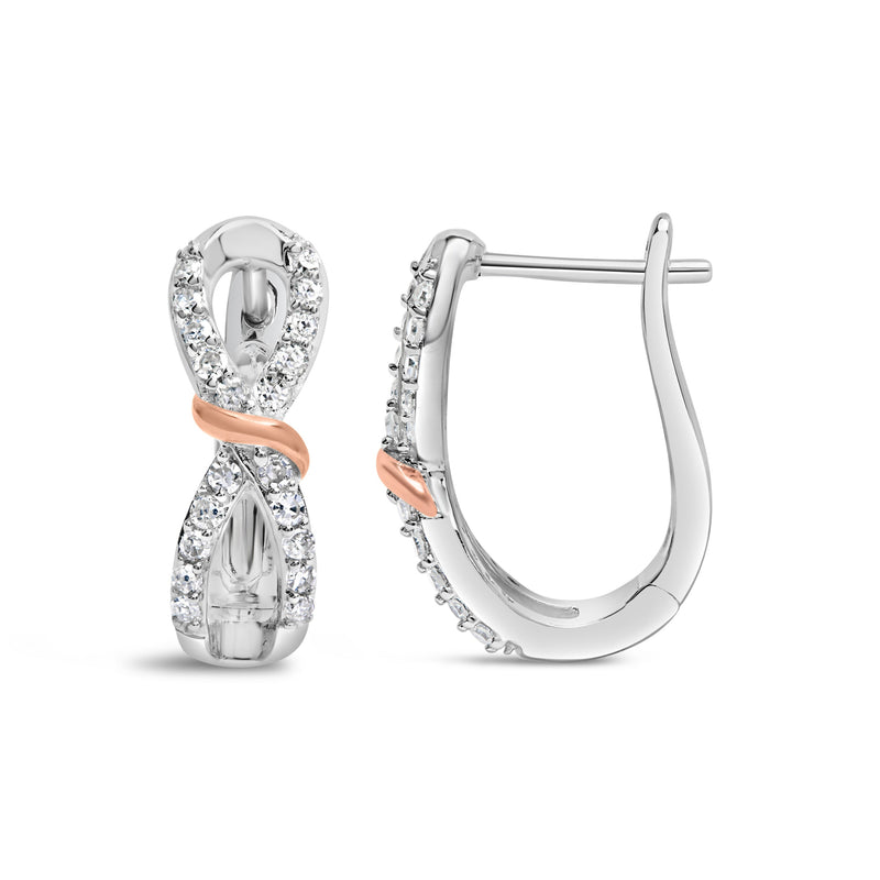 Bids.com 10K White and Rose Gold 1/3 Cttw Diamond Infinite and Ribbon Hoop Earrings (H-I Color, I1-I2 Clarity) Earrings White Smoke WhiteRose.Gold / 0.33