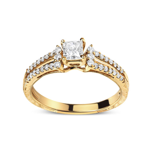 Bids.com 14K Yellow Gold Diamond 5/8 Cttw Princess Diamond Split Shank and Milgrain Engagement Ring (G-H Color, VS2-SI1 Clarity) - Size 7 Rings White Smoke 7 / Yellow.Gold