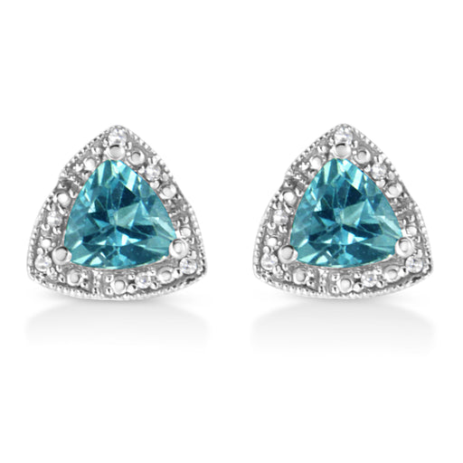 Bids.com .925 Sterling Silver 6x6 mm Trillion Cut Blue Topaz Gemstone and Diamond Accent Stud Earring (I-J Color, I1-I2 Clarity) Earrings White Smoke White.Sterling Silver / 0.048