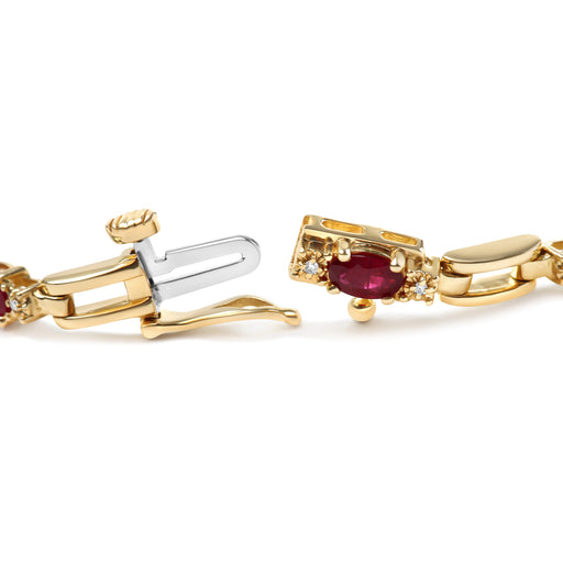Bids.com 10K Yellow Gold Oval Ruby and 1/10 Cttw Diamond Bar Prong Set Bracelet (H-I Color, SI1-SI2 Clarity)  - Size 7" Bracelets White Smoke Yellow.Gold / 7