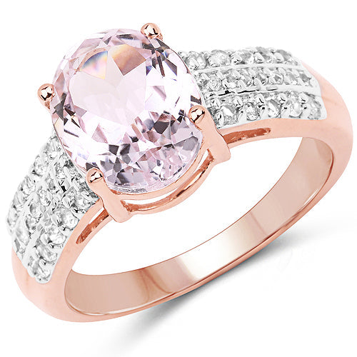 Bids.com 14K Rose Gold Plated 3.27 Carat Genuine Kunzite Oval and White Zircon .925 Sterling Silver Ring Ring Rings White Smoke size 6.00,size 7.00,size 8.00,size 5.00,size 9.00
