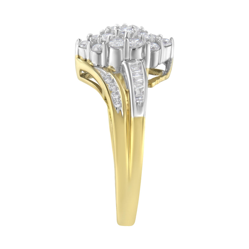 Bids.com 10K Yellow and White Gold 1/2 Cttw Diamond Marquise Shaped Cluster Split Shank Ring (H-I Color, SI2-I1 Clarity) - Size 7 Rings White Smoke 5 / YellowWhite.Gold,8 / YellowWhite.Gold,6 / YellowWhite.Gold,7 / YellowWhite.Gold