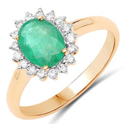 Bids.com 1.39 Carat Genuine Zambian Emerald and White Diamond 10K Yellow Gold Ring Rings White Smoke size 6.00,size 7.00,size 8.00,size 9.00,size 5.00,size 10.00