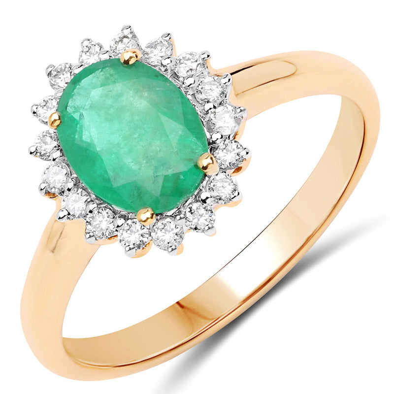 Bids.com 1.39 Carat Genuine Zambian Emerald and White Diamond 10K Yellow Gold Ring Rings White Smoke size 6.00,size 7.00,size 8.00,size 9.00,size 5.00,size 10.00