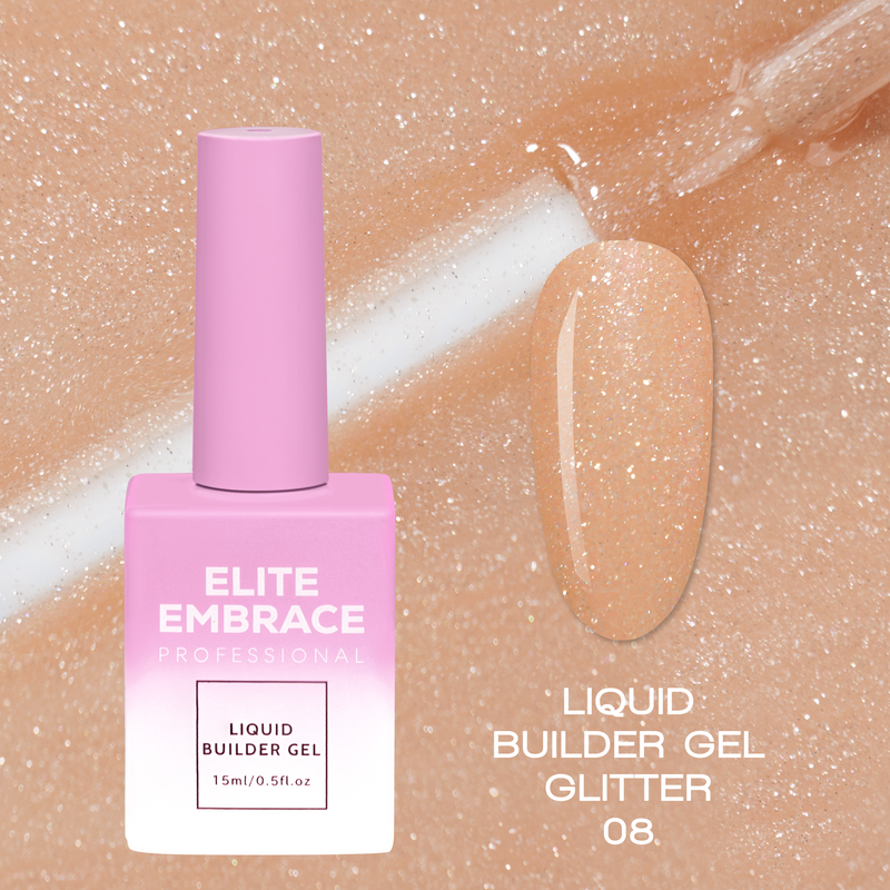 nbmsupply ELITE EMBRACE Professional Liquid Builder Gel Glitter 08 15ml ELBGG0815 Tan