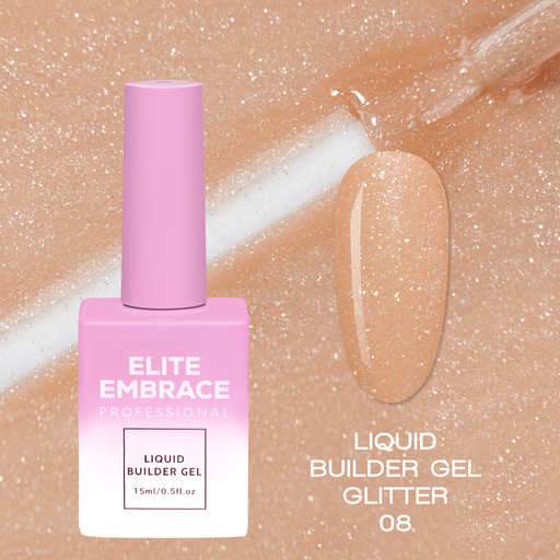 nbmsupply ELITE EMBRACE Professional Liquid Builder Gel Glitter 08 15ml ELBGG0815 Tan