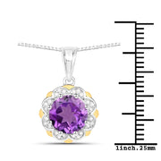 Bids.com 1.87 Carat Genuine Amethyst and White Diamond 14K Yellow Gold with .925 Sterling Silver Pendant Pendants White Smoke