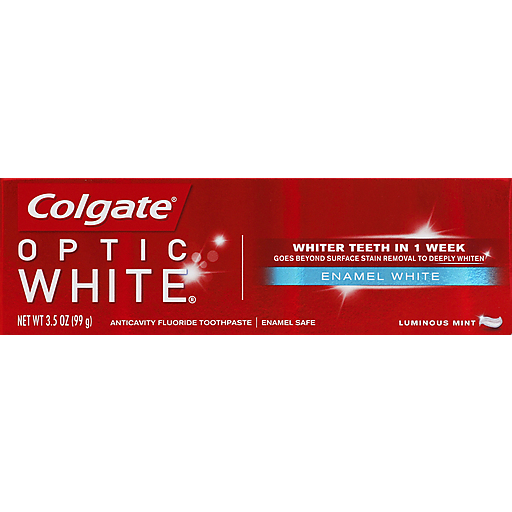 Colgate Colgate Optic White Toothpaste, Anticavity Fluoride, Enamel White, Luminous Mint Toothpaste Dark Red