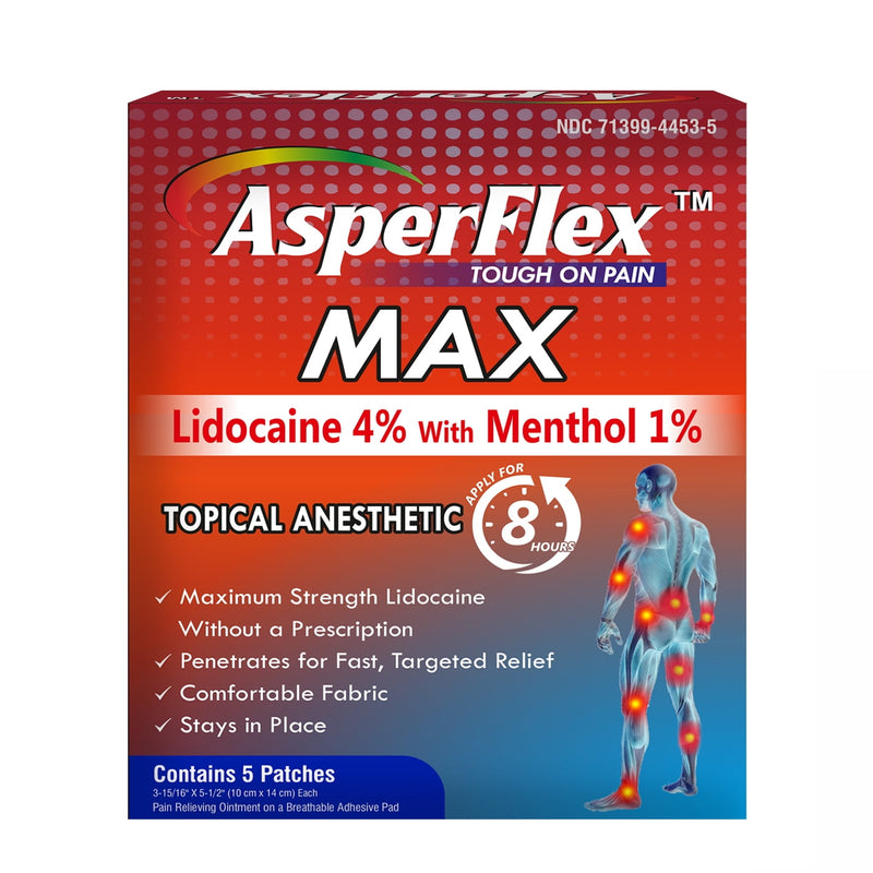Akorn Akron Pharma Asperflex MAX Pain Relief Patch With Lidocaine 4% And Menthol 1 Health Care Firebrick