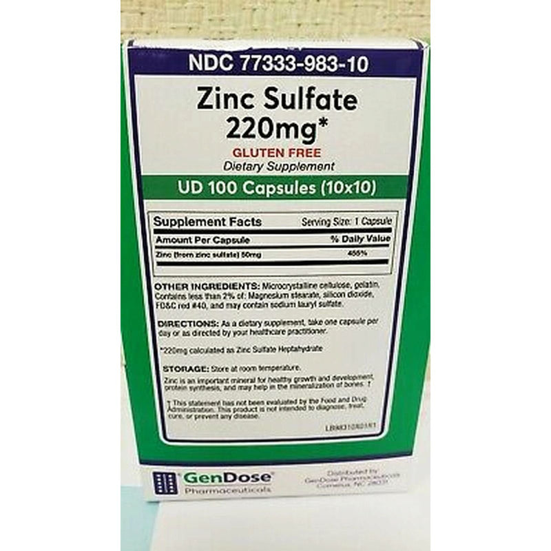 GenDose Pharmaceuticals GenDose Pharmaceuticals Pharma Zinc Sulfate 220mg Capsules 100ct Fitness & Nutrition Light Gray