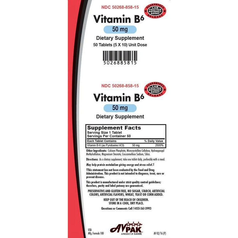 AvKARE AvKARE Vitamin B6 Tablets, 50mg Vitamins & Supplements White Smoke