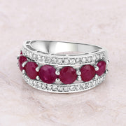 Bids.com 3.24 Carat Genuine Ruby and White Diamond 14K White Gold Ring Rings Light Gray size 7.00,size 6.00,size 8.00