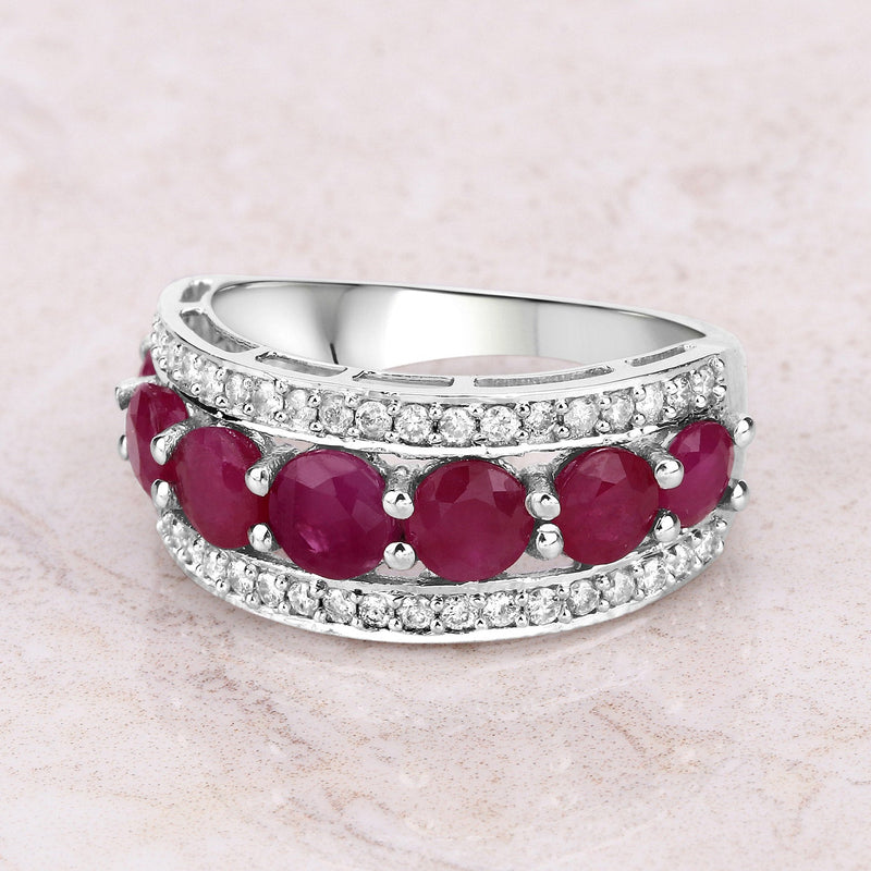 Bids.com 3.24 Carat Genuine Ruby and White Diamond 14K White Gold Ring Rings Light Gray size 7.00,size 6.00,size 8.00