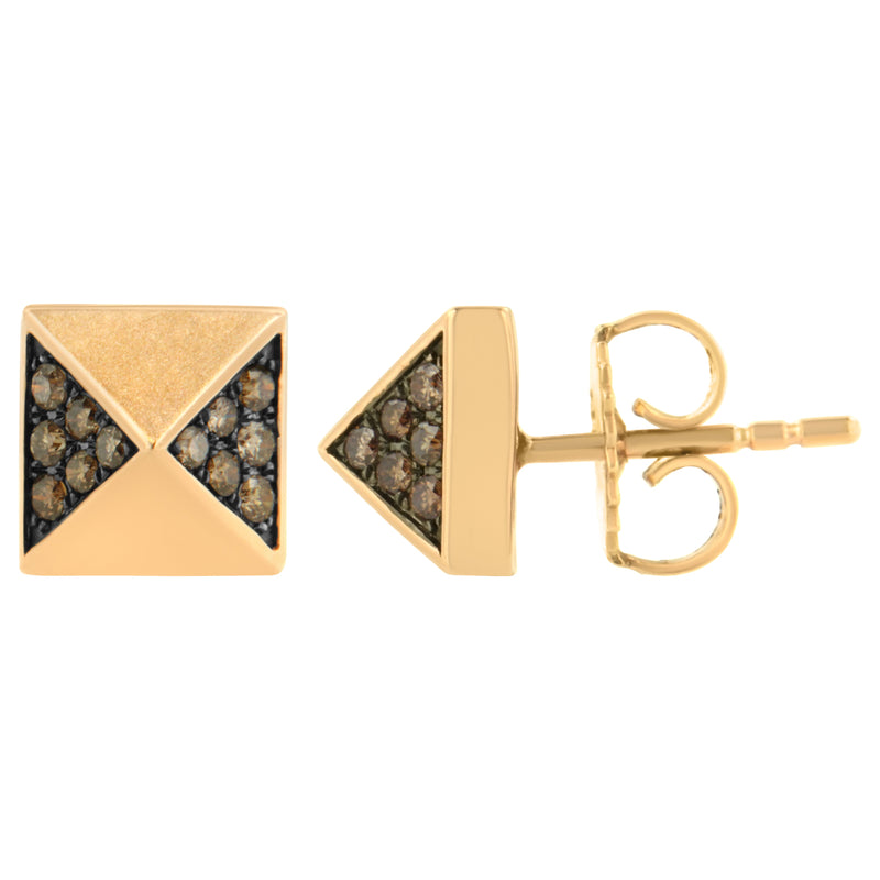 Bids.com 14K Rose Gold 1/4 Cttw Brown Diamond Pyramid Stud Earring (Brown Color, SI1-SI2 Clarity) Earrings White Smoke Rose.Gold / 0.28