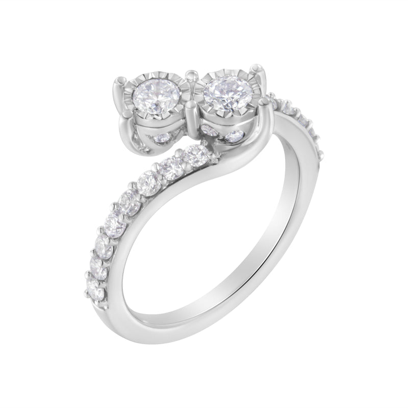 Bids.com 10K White Gold Two-Stone Miracle-Set Diamond Bypass Ring (1 Cttw, H-I Color, I1-I2 Clarity) - Size 6 Rings White Smoke 7 / White.Gold,8 / White.Gold,7.5 / White.Gold,6.5 / White.Gold,6 / White.Gold