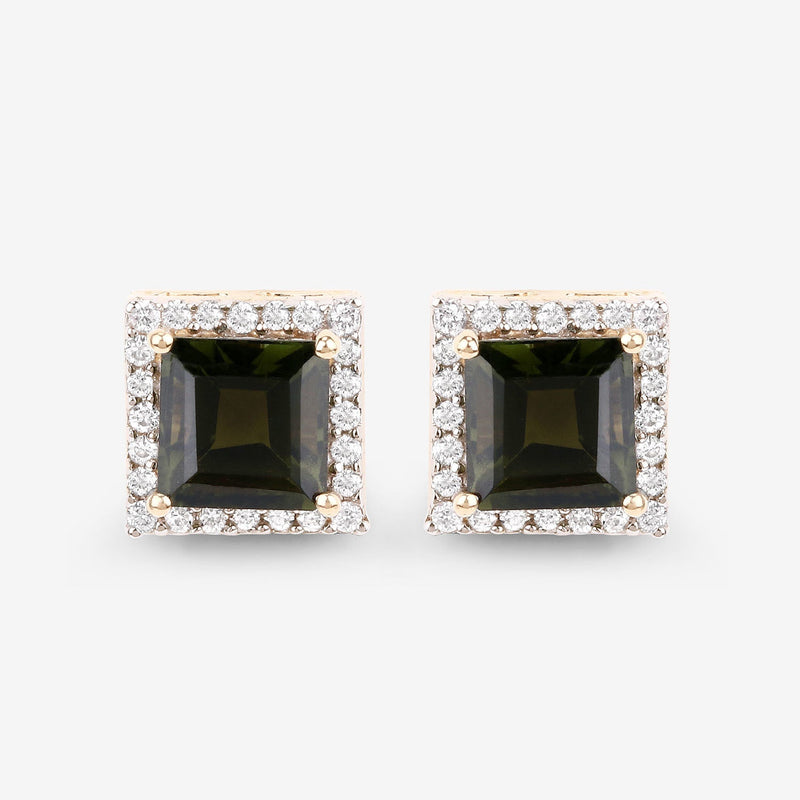 Bids.com 1.55 Carat Genuine Green Tourmaline and White Diamond 14K Yellow Gold Earrings Earrings White Smoke