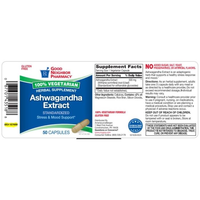 0 Good Neighbor Pharmacy Ashwagandha Extract 500mg Capsules 50ct White Smoke