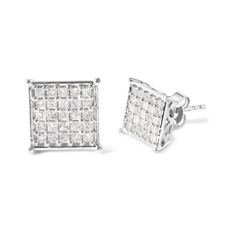 Bids.com 10K White Gold 3/4 Cttw Princess Diamond Composite Stud Earrings (I-J Color, I1-I2 Clarity) Earrings White Smoke White.Gold / 0.75