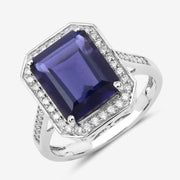 Bids.com 3.70 Carat Genuine Iolite and White Diamond 14K White Gold Ring Rings White Smoke size 6.00,size 7.00,size 8.00,size 9.00