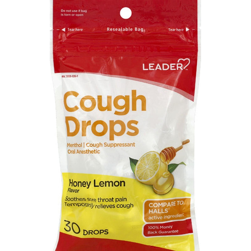 0 Leader Menthol Cough Drops GF, Honey Lemon Flavor, 30 Drops Ear Drops White Smoke