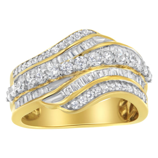 Bids.com 10K Yellow Gold 1.0 Cttw Baguette and Round Diamond Multi-Row Wave Bypass Ring (I-J Color, I1-I2 Clarity) - Ring Size 7 Rings White Smoke 6 / Yellow.Gold,7 / Yellow.Gold,9 / Yellow.Gold,8 / Yellow.Gold