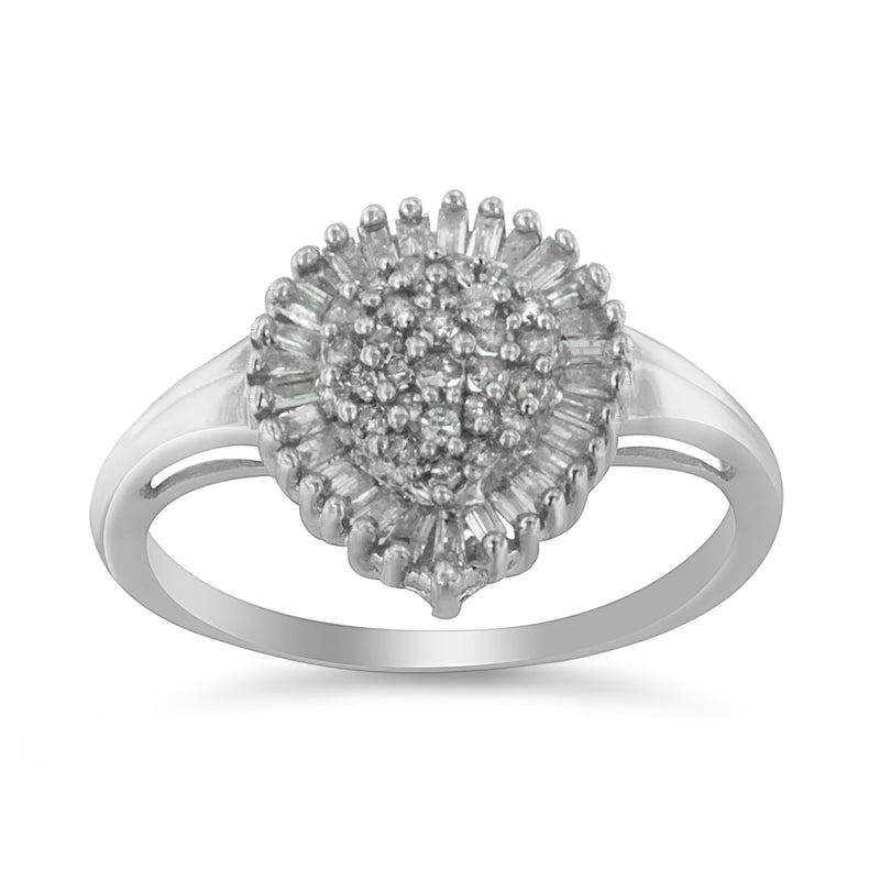 Bids.com 10K White Gold 1/2 Cttw Round & Baguette Cut Diamond Pear Shaped Domed PavÃ© Cluster with Halo Cocktail Ring (H-I Color, SI1-SI2 Clarity) - Size 5 Rings White Smoke 8 / White.Gold,6.5 / White.Gold,7.5 / White.Gold,7 / White.Gold,9 / White.Gold,8.75 / White.Gold,7.25 / White.Gold,6 / White.Gold,5 / White.Gold