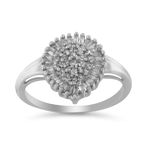 Bids.com 10K White Gold 1/2 Cttw Round & Baguette Cut Diamond Pear Shaped Domed PavÃ© Cluster with Halo Cocktail Ring (H-I Color, SI1-SI2 Clarity) - Size 5 Rings White Smoke 8 / White.Gold,6.5 / White.Gold,7.5 / White.Gold,7 / White.Gold,9 / White.Gold,8.75 / White.Gold,7.25 / White.Gold,6 / White.Gold,5 / White.Gold