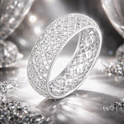 Bids.com 925 Sterling Silver & Platinum Plated Pavé CZ Ring Size 6 for Women Rings Gray 6,7,8