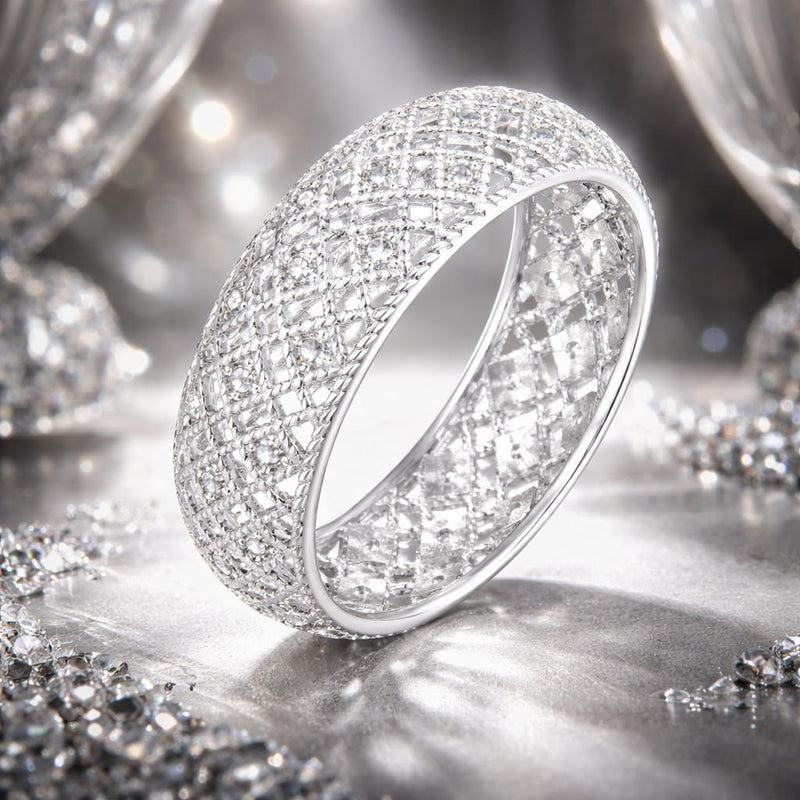 Bids.com 925 Sterling Silver & Platinum Plated Pavé CZ Ring Size 6 for Women Rings Gray 6,7,8