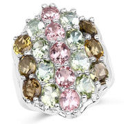Bids.com 6.74 Carat Genuine Brown Tourmaline, Pink Tourmaline & Green Tourmaline .925 Sterling Silver Ring Rings White Smoke size 6.00,size 7.00,size 8.00,size 12.00,size 9.00,size 10.00,size 11.00