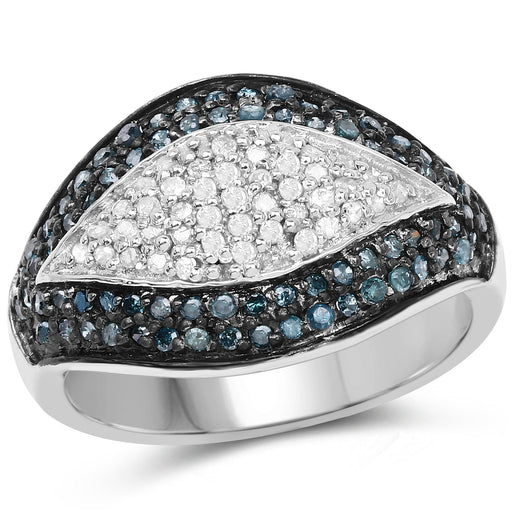 Bids.com 0.50 Carat Genuine Blue Diamond and White Diamond .925 Sterling Silver Ring Rings White Smoke size 6.00,size 7.00,size 8.00,size 9.00,size 5.00